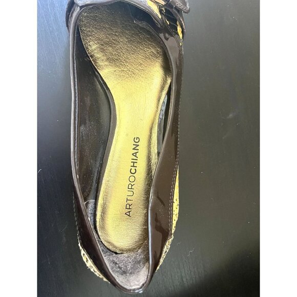 Arturo Chiang Yellow & Brown Snakeskin Flat Shoes 7.5 - Picture 9 of 13